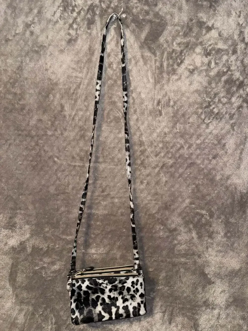Unbranded Black and White Leopard Print Multi-Zip Crossbody Bag